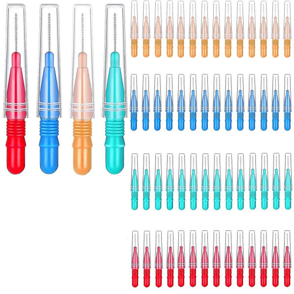 100 stycken mellanrumsborste Tandpetare Tandborste Oral Tandtråd Stick (röd, blå, grön, orange)