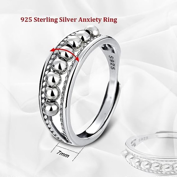 925 Sterling Silver Anxiety Ring Spinner Ringar för Kvinnor Män Retro Justerbara Fidget Band Ringar