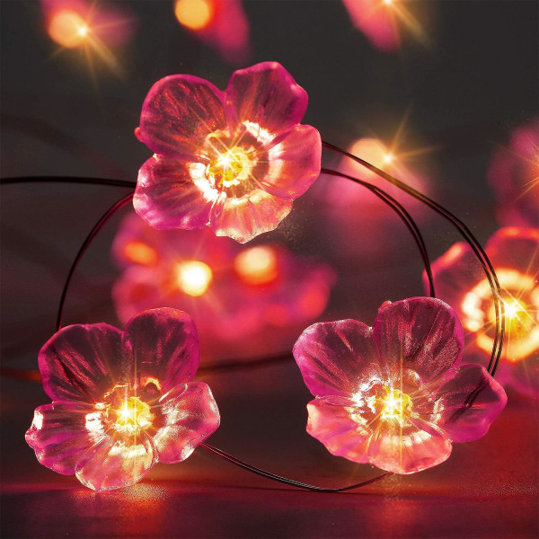 Rosa körsbärsblommor strängljus 3D blommor 3 meter 30 LED-lampor Batteridrivna med 8 lägen för Alla hjärtans dag Vår Bröllop Födelsedagsfest