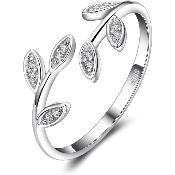 Olivblad Cubic Zirconia Justerbar Öppen Ring 925 Sterling Silver