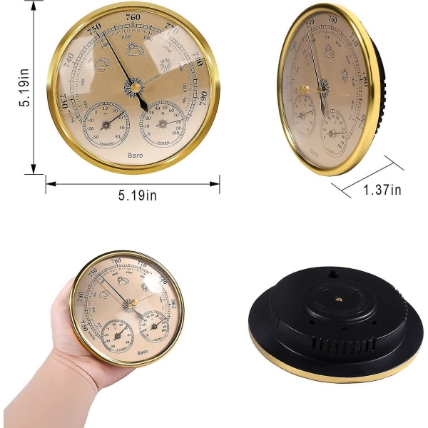 Utomhusbarometer Termometer Hygrometer - 5 tum Väderstation, Barometer (guld)