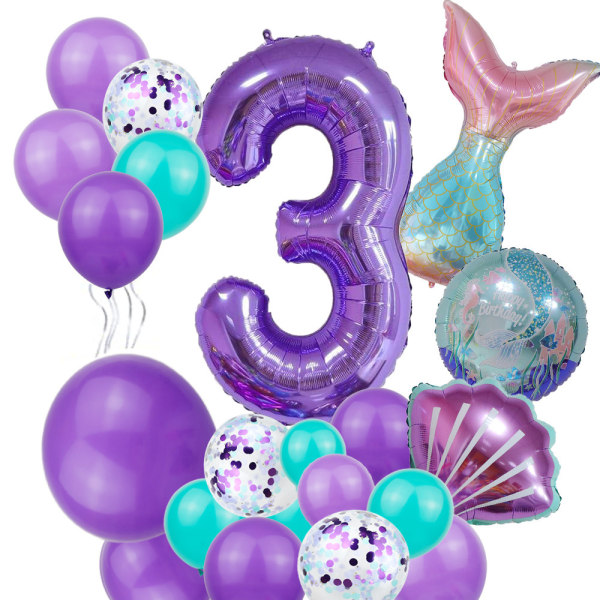 Sjöjungfru födelsedagsdekoration-sjöjungfru 1:a ballonggirlandsatsen inkluderar sjöjungfrusvans 3