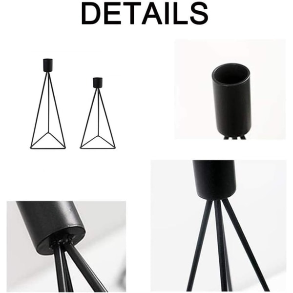 2 svarta geometriska ljusstakar i järn, dekorativa bordsljusstakar