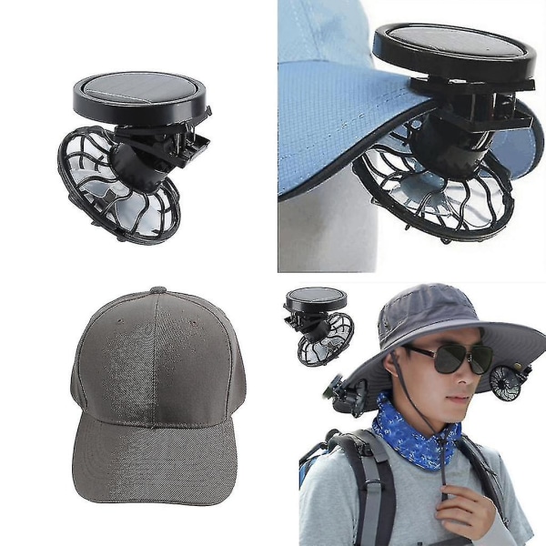 Clip-on cap Mini Solar Fläkt & Baseball Cap för inomhus utomhus portabel C