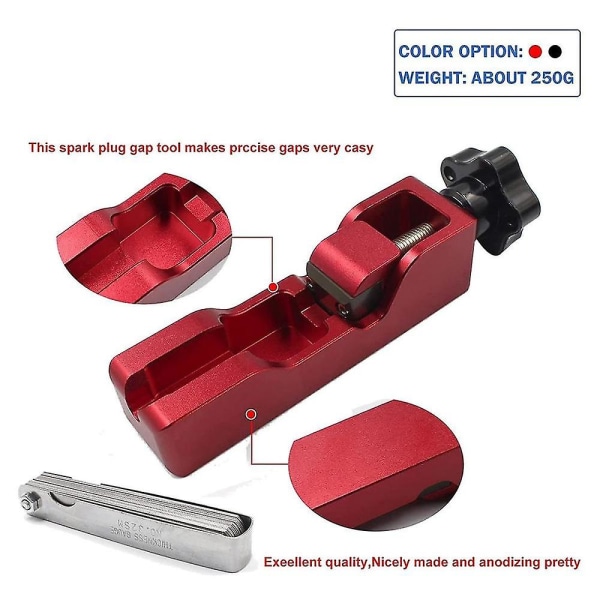 Plug Gap Tool Kit Kompatibel med de flesta 10 mm 12 mm 14 mm 16 mm pluggar, (röd + känselmått)