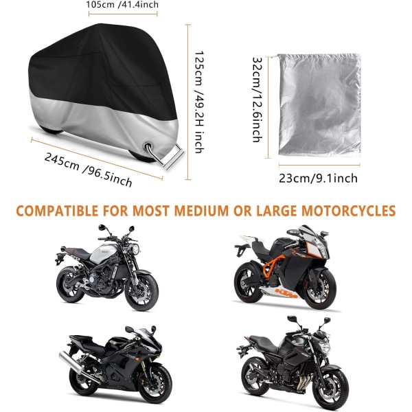 Motorcykelpresenning vattentät och andningsbar cover med 2 nyckelhål, damm, rost och UV-skydd