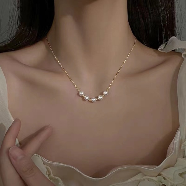S925 Sterling Silver Beads Pärlhänge Halsband Dam Nyckelbenskedja Bröllopshalsband