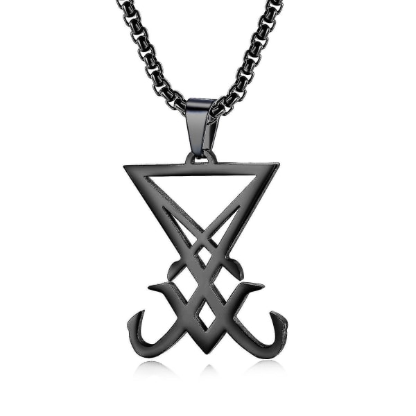 Rostfritt stål gotisk häxa Signet Lucifer Badge Satanic Church Symbol hänge halsband black