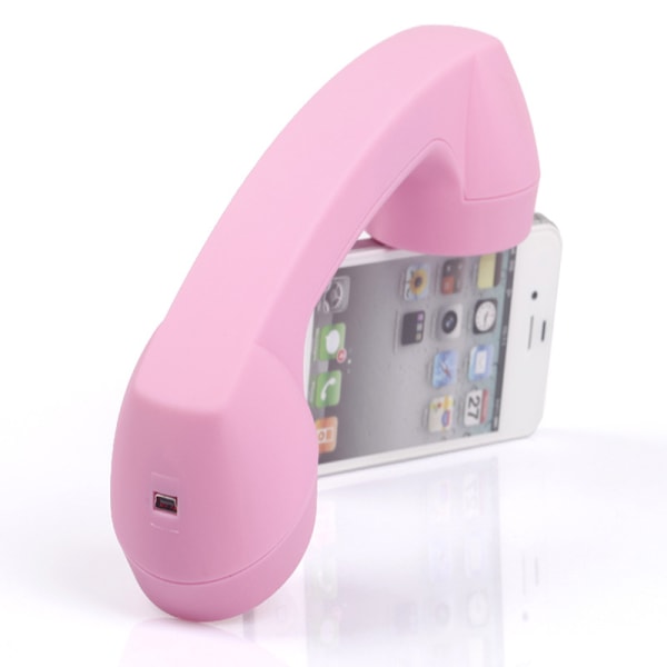 Trådlös Retro Telefonlur Strålskydd Hörlursmottagare Hörlurar för mobiltelefoner pink