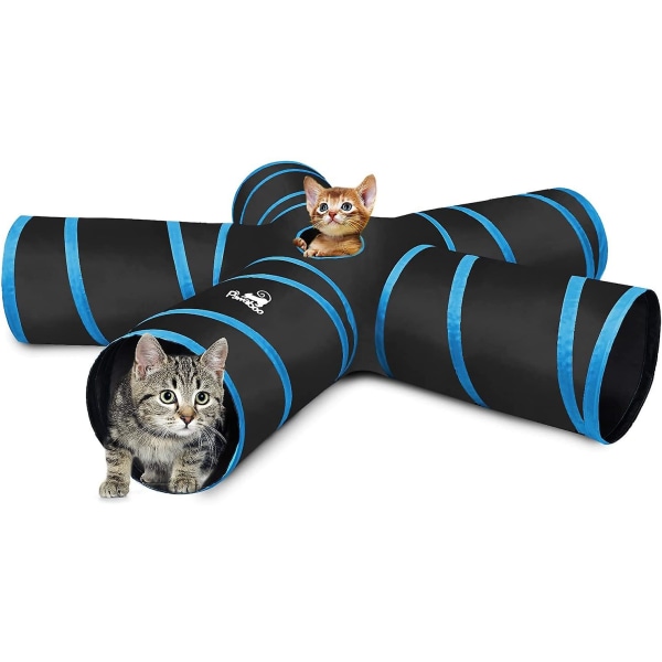 Katt Leksaker, Katt Tunnel Rör 5-vägs Tunnel 25x53cm Utbyggbar Vikbar Katt Lek Tält Interaktiv Leksak Labyrint Katt Hus med Boll och Klocka för Katt Kit