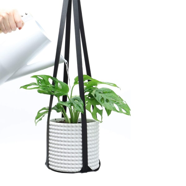 Läderväxthängare Hängande planteringskorg inomhus Blomkrukhållare för inomhus utomhus Moderna hemdekorationer black