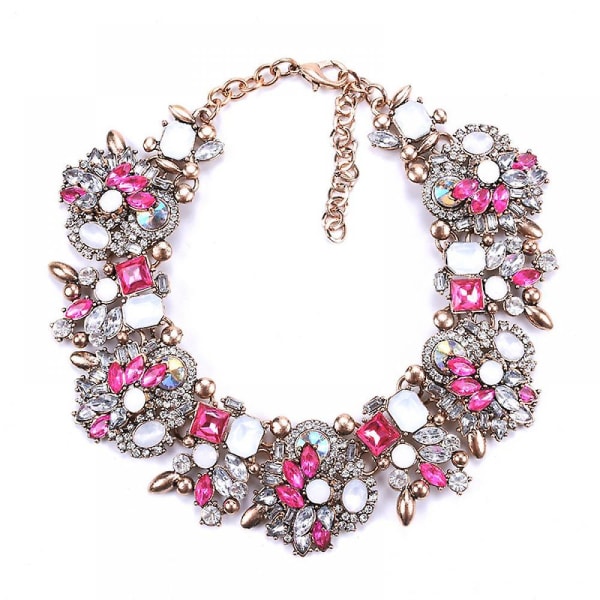 Damer med kort leende blommigt halsband, tjockt halsband Kläder Haklapp Halsband Klädtillbehör (rosaröd)