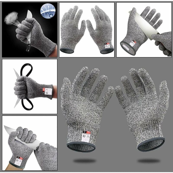 Par skärbeständiga handskar, EN 388 certifierade nivå 5 skärbeständiga handskar, säkerhetsarbetshandskar för kök, slaktare, trädgårdsarbete, gör-det-själv, L grå