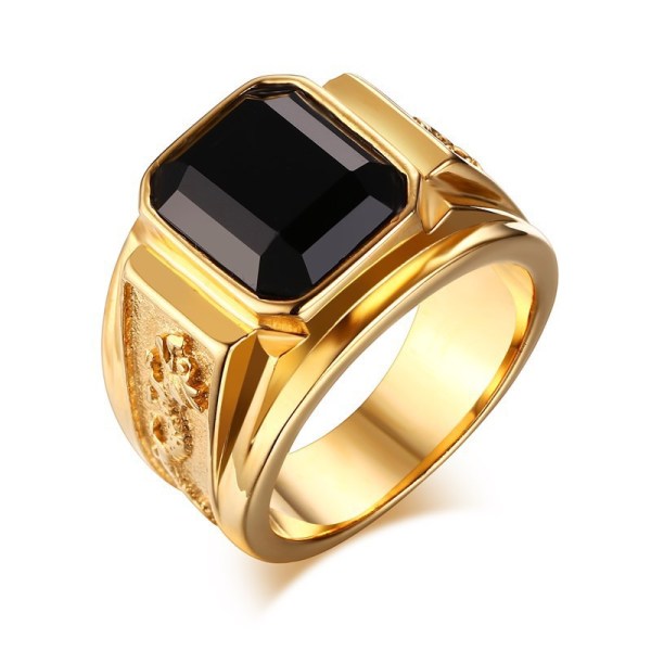 1st Fashion Golden Ring Vintage Black Zircon Ring Snygga smycken Alla hjärtans dag present för manliga män No. 11