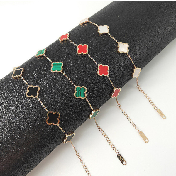 Rose guld färgbeständigt mode fyrbladigt gräs titan stål armband personlig design armband black
