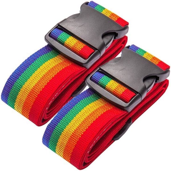 Resväskerem 2-pack Bagagerem 200 x 5 cm Rainbow Bagagerem med resväskaremmar Identifieringsremmar Resetillbehör, regnbåge, 2 st.