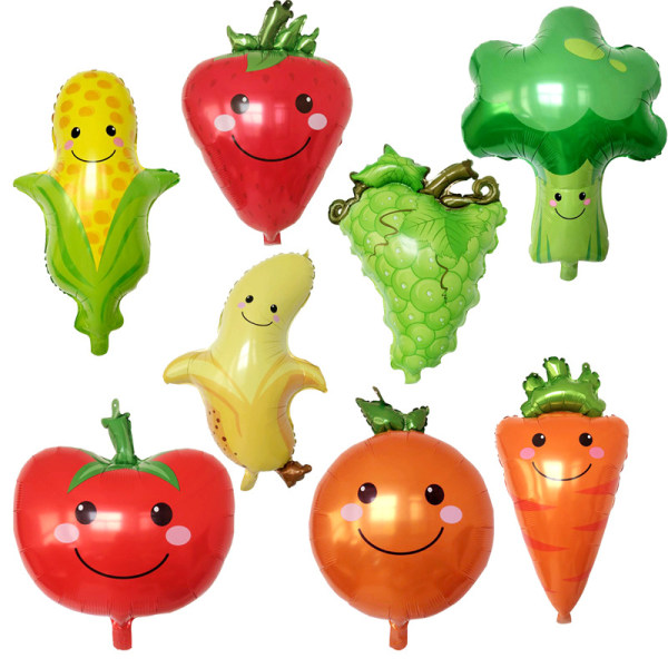 4 stycken frukt och grönsaker aluminium film ballong tecknad dekoration festtillbehör