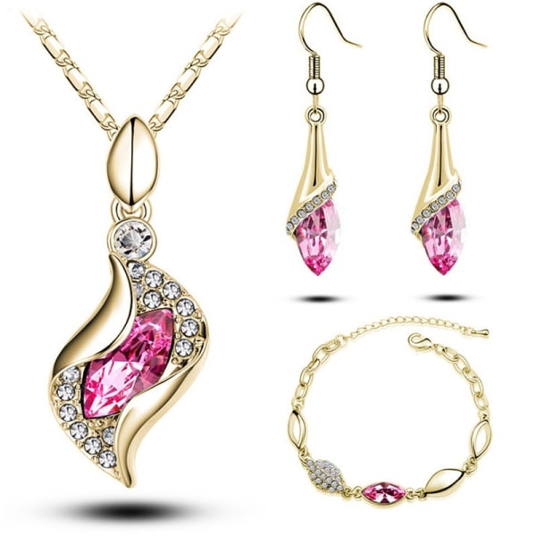 Elegant lyxig design Kristallhänge set, Angel Elf Crystal Set Kedjeörhängen Halsband Armband Tredelad set pink