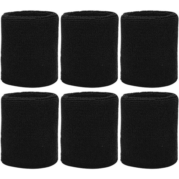 Paket med 6 sportarmband Absorberande svettband för fotboll Basket Athletics (svart) black