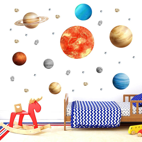 Space Planet Väggdekaler, Avtagbara Solar System Akvarell Space Vinyl Väggdekaler För Barn Barnkammare Sovrum Vardagsrum