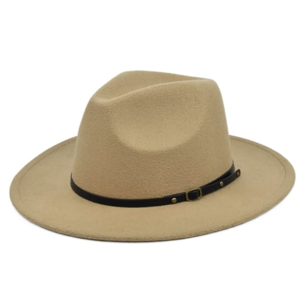 Klassisk Ull Fedora Hatt Floppy Panama Hat Bred Brätte Hattar för kvinnor Filt Hattar khaki