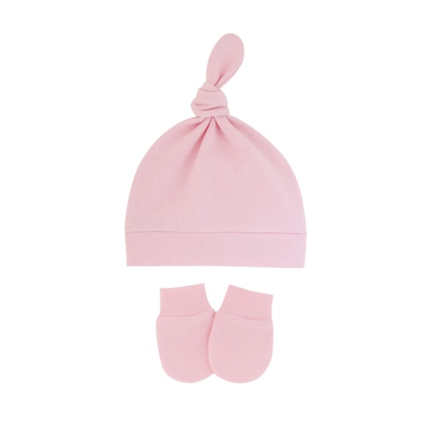 2 söta huvuddukar med stjärtknut, liten cap utan brätte, mjuk bomull, bekväma repfria handskar för baby pink