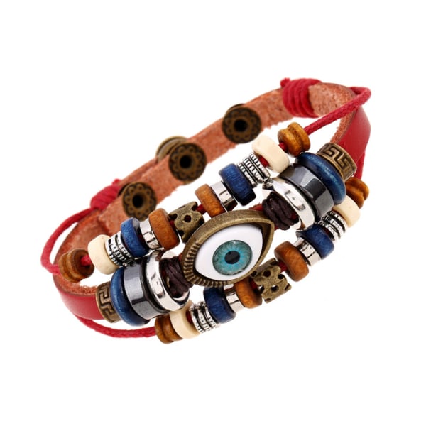 Populära smycken Nya pärlögon Läderarmband Dragjustering Par Läderarmband Europeiska och amerikanska smycken red