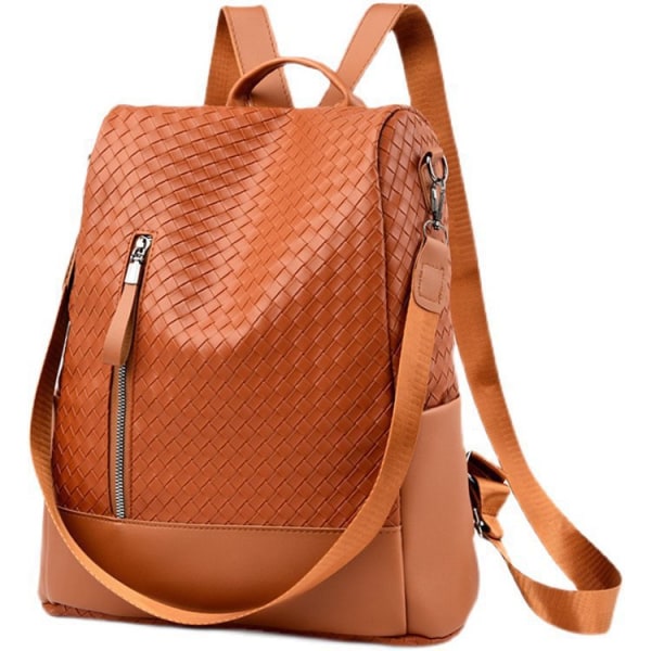 Ryggsäck dam 2021 Ny vintage mode vävd handväska med en axel Fritid Stor kapacitet Stöldskyddsryggsäck brown