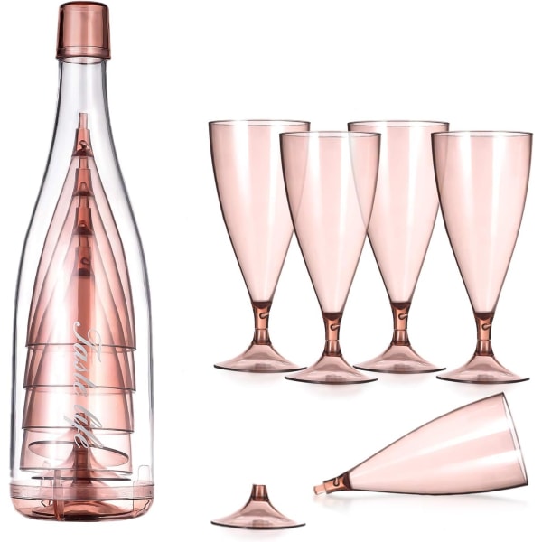 Plast vinglas kan återanvändas 200ml, 5 stycken avtagbara utomhus champagne picknickglas pink