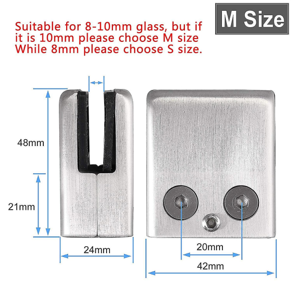 Glasklämma, 8-pack rostfritt stål fyrkantsklämma 6-8 mm glasklämma klämfäste platt baksida