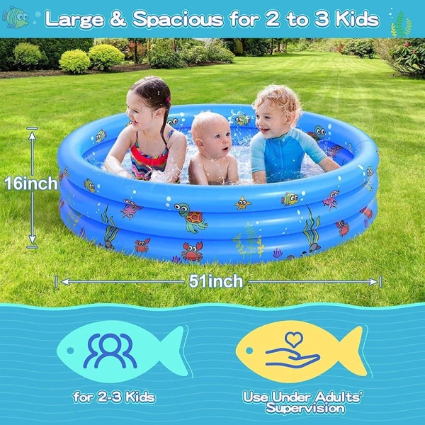 PVC-hopfällbar rund liten barnpoolstoppning Uppblåsbar pool för familjedusch Bärbart badkar Vattenlekcenter Fiske (130cm) 13*4