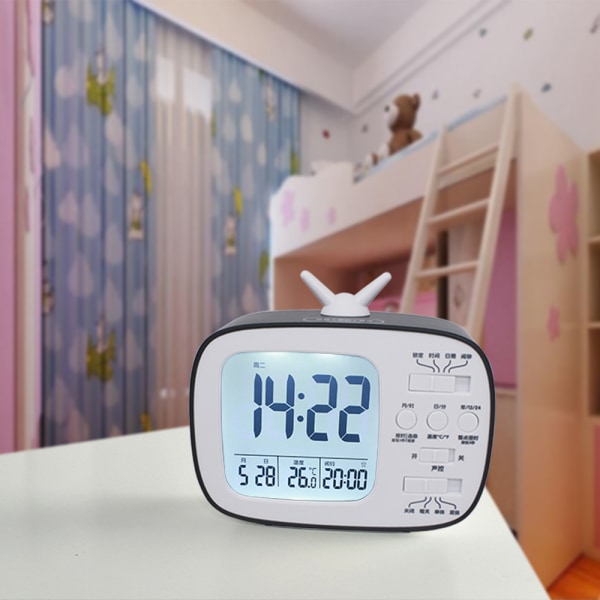 Väckarklockor Barn-tv Digital klocka Cover Timer Snooze Funktion Tid Minne Temperatur Display Ljud Aktivera bakgrundsbelysning black