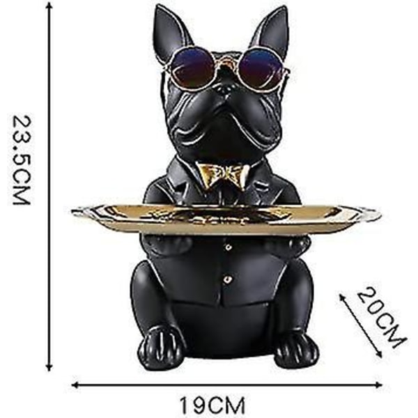 Fransk bulldogdocka med bricka i rostfritt stål Bordsdekoration Skulptur Dekoration Nyckelskål Staty Små delar Behållare Frukt