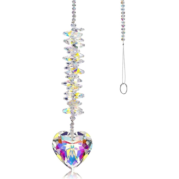 Crystal Rainbow Suncatcher hängande berlock, glashjärta prisma chakra pärla charm för fönsterdekoration i hemträdgård AB color