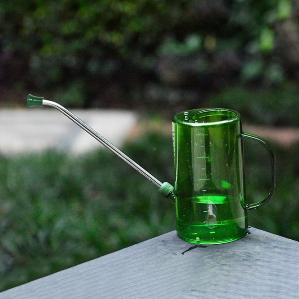 1 set Vattenkanna med sprinklermunstycke Lång mun Transparent skala Bevattningsväxt i krukkruka Vattenkruka Trädgårdstillbehör green