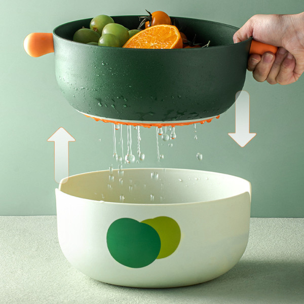 Dubbellagers avloppskorg med handtag Kökstvättkorg Tvätta Frukt Grönsaksfilter