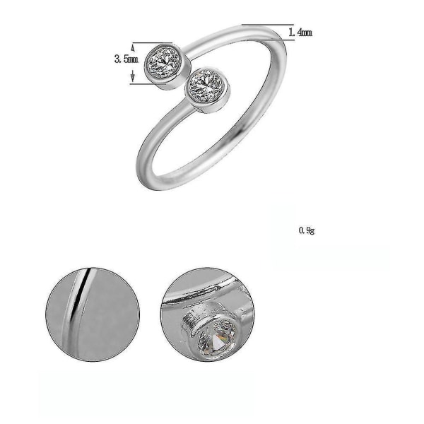 S925 Ring Dubbel Diamant Inlagd Öppen Justerbar Ring För Ceremoni