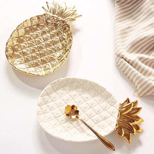 Snackskål Stor kapacitet Dekorativ Keramik Nordisk stil Ananas Förvaringsbricka Hushållsartiklar golden