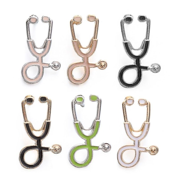 6 STK Stetoskop Broscher Tecknad Läkare Sjuksköterska Present Emalj Pin