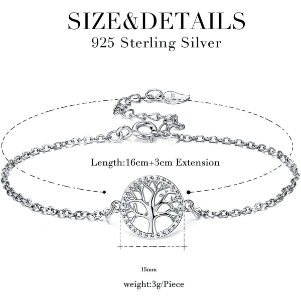 S925 Silver Tree of Life Armband ihåliga enkla kvinnors handsmycken justerbar