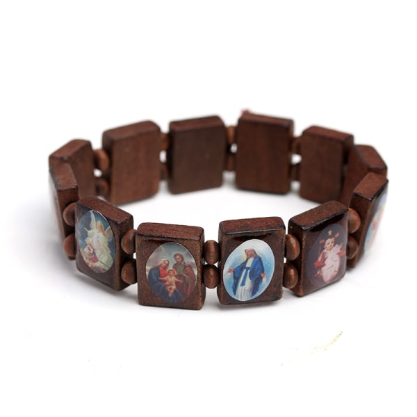 3-pack Jesus Armband Ängelarmband Mary Religion Trä Stretch Katolsk Idol Välsignelse Smycken brown