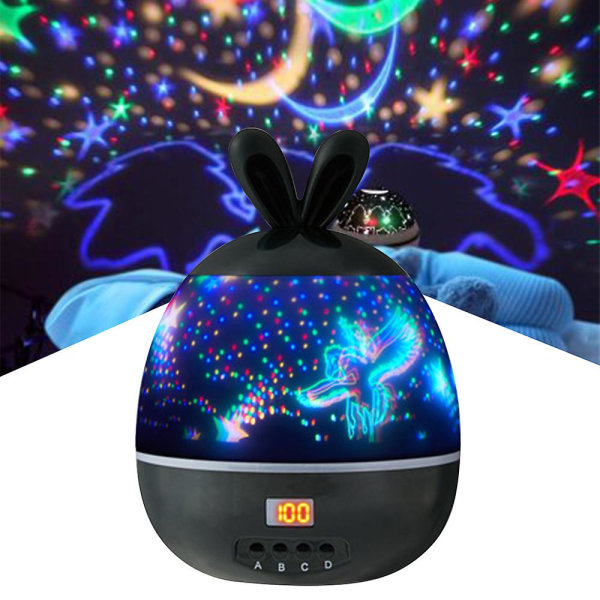 Söt kanin timing stjärna ljus projektor romantisk roterande stjärnklar jul led baby nattlampa
