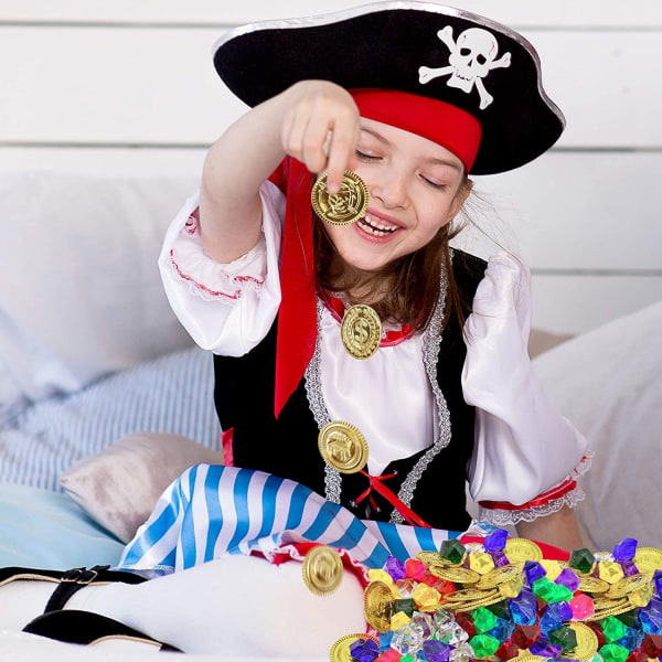 300 st piratskatt för barn 150 ädelstenar och 150 guldmynt