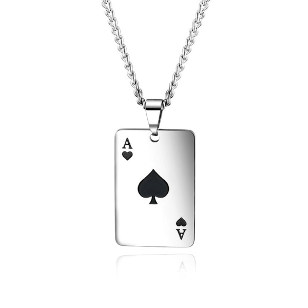 Rostfritt stål Hearts Card Poker Hänge Herr Dam Halsband black