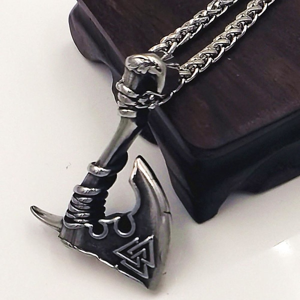 Herr Viking Valknut Amulet Yxa hänge Nordic Rune Viking Axe Talisman Rostfritt stål hänge Halsband steel color