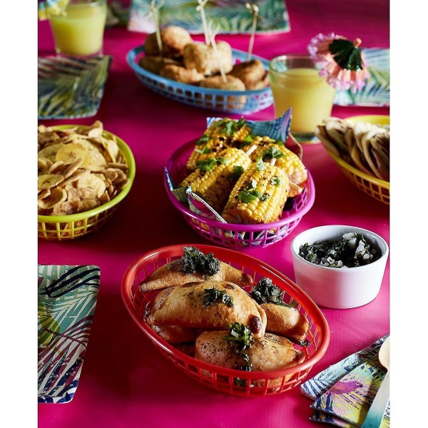 Cuban Fiesta plastmatkorgar för picknick, BBQ och sommarfest, flerfärgad (6-pack)