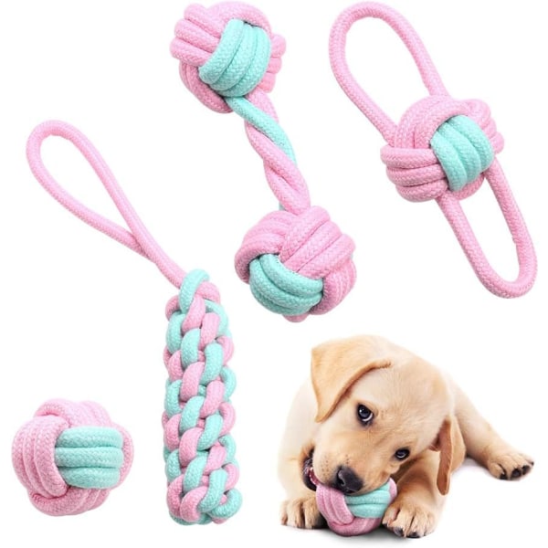 Dog Rope Toys, Rope Ball Hundleksak Set om 4 st