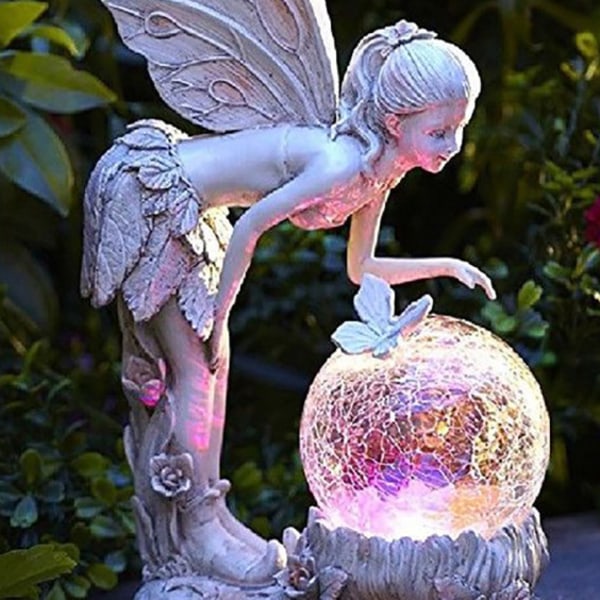 Solar självlysande ängel blomma fairy prydnad kristallkula vinge flicka staty harts prydnad