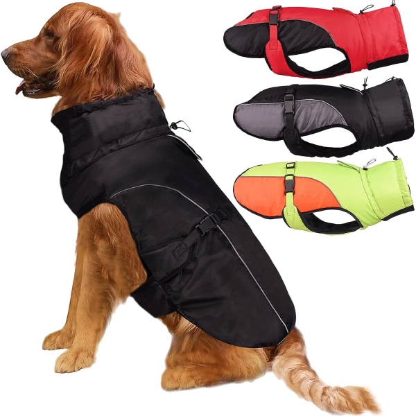 Hundjacka för medelstora hundar Super vattentät vintervarma hundjackakläder black XXL