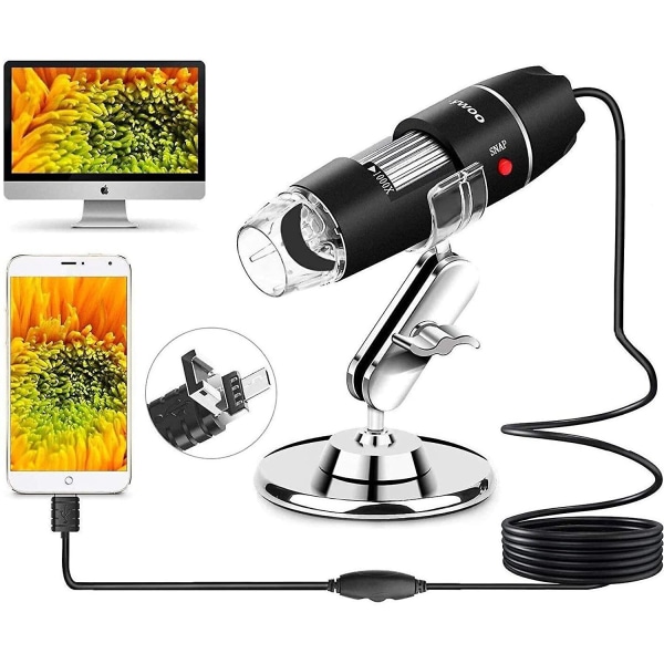 USB Microscope 8 Led USB 2.0 digitalt mikroskop, 40 till 1000X förstoring Endoskopisk minikamera med Otg-adapter och metallstativ, Mac-kompatibel